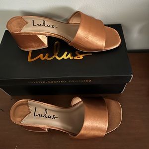 Brand new Lulu’s Kateyy Rust Satin Block Heel Sandals